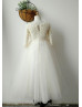 Pearl Beaded Champagne Tulle Floor Length Flower Girl Dress